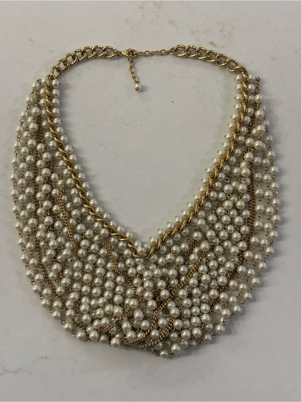 Gold and Pearl Multi-Strand Statement Necklace - Women Jewelry